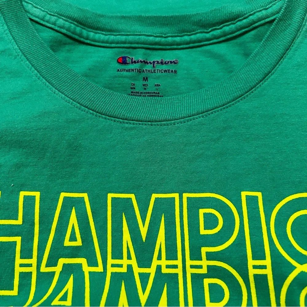 Champion Men’s‎ Short Sleeve Medium Shirt Green with Neon Green Letters - Picture 4 of 10